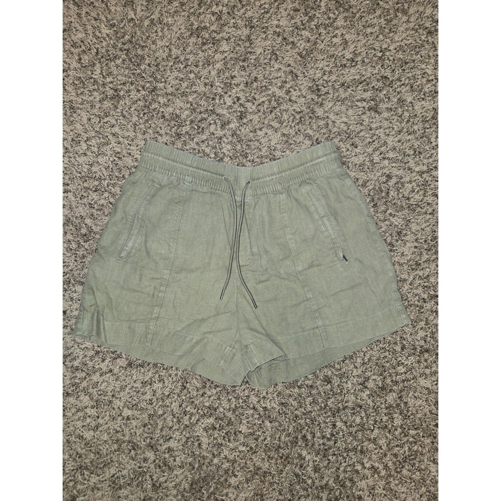 Athleta Retreat Mid Rise Shorts Womens Medium Gray 100% Linen Relaxed Fit